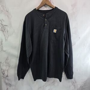 Carhartt T Shirt Mens Medium Black Pocket Original Fit Tee Long Sleeve Button